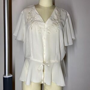 Bedford Fair Lifestyles Ivory Blouse w/ Lace Detail - Size XL